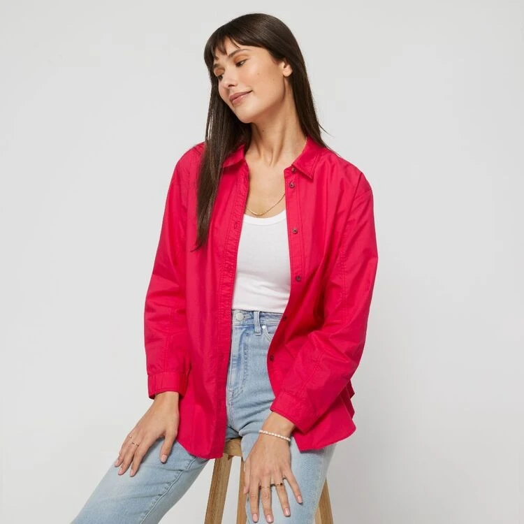 Khoko Collection Women's Oversized Poplin Shirt Hot Pink 4 Khoko Collection Women's Oversized Poplin Shirt Hot Pink - Image 2