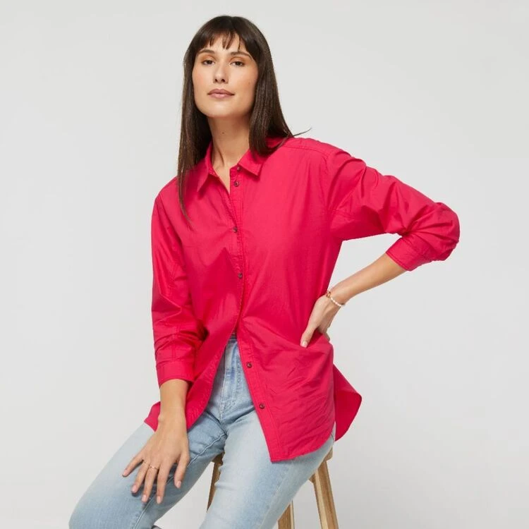 Khoko Collection Women's Oversized Poplin Shirt Hot Pink 7 Khoko Collection Women's Oversized Poplin Shirt Hot Pink - Image 5