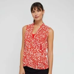 JANE LAMERTON DRAPE WRAP BLOUSE LUREX AZTEC PRINT