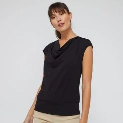 Jane Lamerton Women's Cowl Neck Basque Top - Black Black -Savannah Shop BP643179001 black
