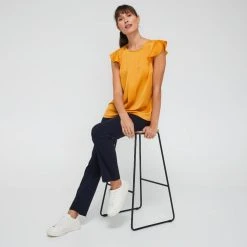 Jane Lamerton Women's Gold Pleat Front Top Gold