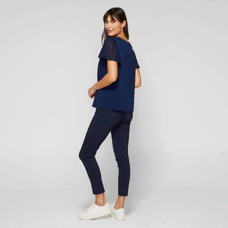 Khoko Smart Women's Flutter Sleeve Tee Indigo 6 Khoko Smart Women's Flutter Sleeve Tee Indigo - Image 4