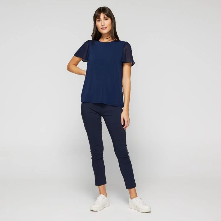 Khoko Smart Women's Flutter Sleeve Tee Indigo 5 Khoko Smart Women's Flutter Sleeve Tee Indigo - Image 3