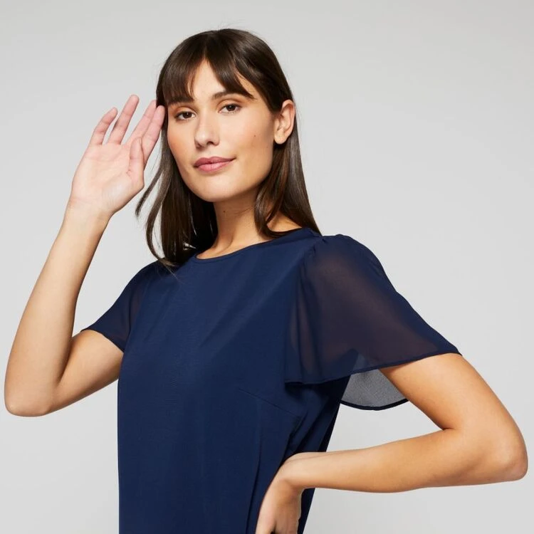 Khoko Smart Women's Flutter Sleeve Tee Indigo 4 Khoko Smart Women's Flutter Sleeve Tee Indigo - Image 2