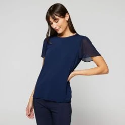 Khoko Smart Women's Flutter Sleeve Tee Indigo