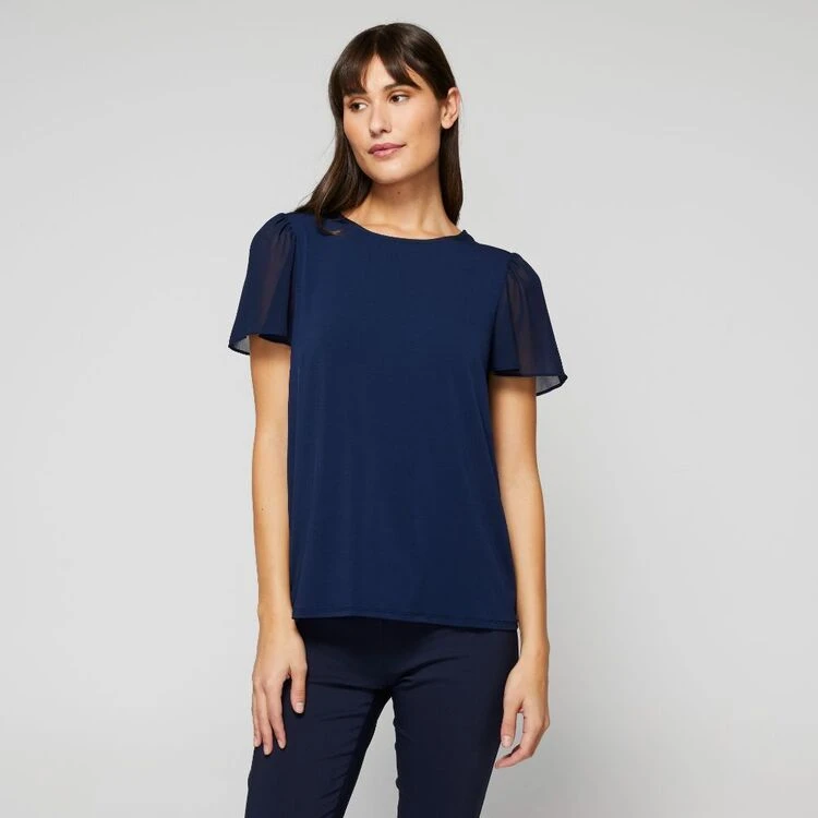 Khoko Smart Women's Flutter Sleeve Tee Indigo 7 Khoko Smart Women's Flutter Sleeve Tee Indigo - Image 5