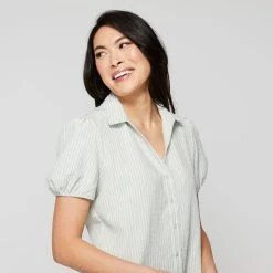 Khoko Smart Women's Stripe Seersucker Shirt Apple -Savannah Shop BP643510002 apple 4