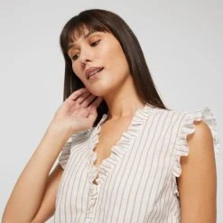 Jane Lamerton Jame Lamerton Women's Stripe Frill Shirt White & Stripe -Savannah Shop BP644336001 wht str