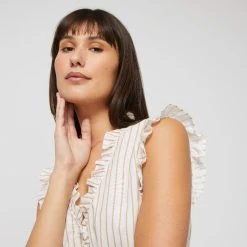 Jane Lamerton Jame Lamerton Women's Stripe Frill Shirt White & Stripe -Savannah Shop BP644336001 wht str 4