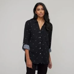 Khoko Collection Women's Printed Viscose Shirt Black, White & Spot 11 Khoko Collection Women's Printed Viscose Shirt Black, White & Spot -Savannah Shop BP644544006 blk wht spt