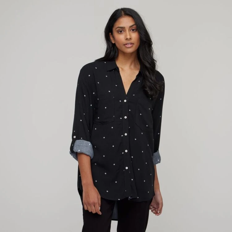 Khoko Collection Women's Printed Viscose Shirt Black, White & Spot 7 Khoko Collection Women's Printed Viscose Shirt Black, White & Spot - Image 5