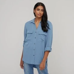 Khoko Collection Women's Tencel Shirt Blue Heaven -Savannah Shop BP644547001 blue heaven