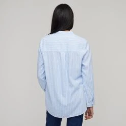 Khoko Collection Women's Yarn Dye Linen Stripe Shirt Chambray -Savannah Shop BP644549001 chambray 3