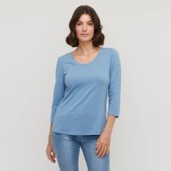 Khoko Basics 3/4 Sleeve Scoop Neck Tee Blue Heaven