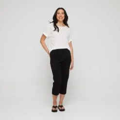 Khoko Smart Women's Waist Detail Wide Leg Pant Black