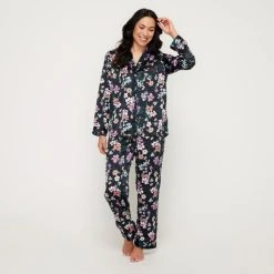 Sash & Rose Women's Satin Long PJ Set Floral -Savannah Shop BP644777004 floral
