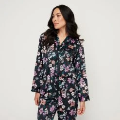 Sash & Rose Women's Satin Long PJ Set Floral