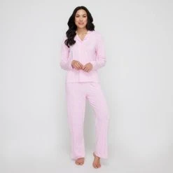 Sash & Rose Women's Bamboo Long Pant PJ Set Pink -Savannah Shop BP644832004 pink 3