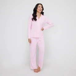 Sash & Rose Women's Bamboo Long Pant PJ Set Pink