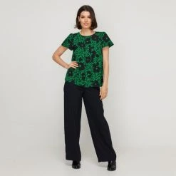 Jane Lamerton Pleat Front Top Green Floral Green Floral