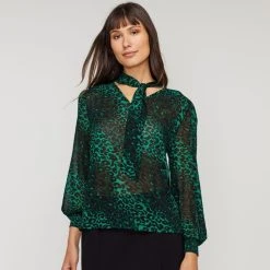 Jane Lamerton Animal Tuck Blouse Green Floral -Savannah Shop BP645788001 grn flor