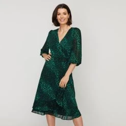 Jane Lamerton Animal Wrap Dress Green Floral -Savannah Shop BP645789001 grn flor
