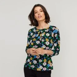 Jane Lamerton Retro Floral Jersey Twist Neck Top Multicoloured -Savannah Shop BP645792004 multi msc