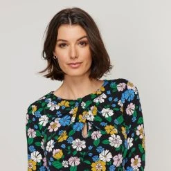 Jane Lamerton Retro Floral Jersey Twist Neck Top Multicoloured