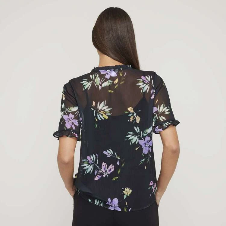Khoko Smart Tie Neck Soft Blouse Black Floral Black Floral 6 Khoko Smart Tie Neck Soft Blouse Black Floral Black Floral - Image 4
