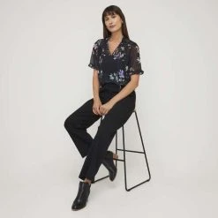 Khoko Smart Tie Neck Soft Blouse Black Floral Black Floral 11 Khoko Smart Tie Neck Soft Blouse Black Floral Black Floral -Savannah Shop BP646100002 blk flor