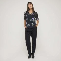 Khoko Smart Tie Neck Soft Blouse Black Floral Black Floral 9 Khoko Smart Tie Neck Soft Blouse Black Floral Black Floral -Savannah Shop BP646100002 blk flor 3