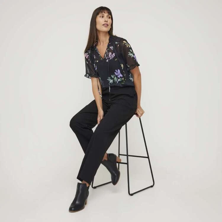 Khoko Smart Tie Neck Soft Blouse Black Floral Black Floral 4 Khoko Smart Tie Neck Soft Blouse Black Floral Black Floral - Image 2