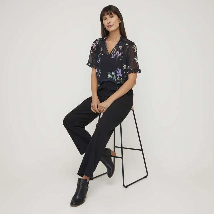 Khoko Smart Tie Neck Soft Blouse Black Floral Black Floral 7 Khoko Smart Tie Neck Soft Blouse Black Floral Black Floral - Image 5