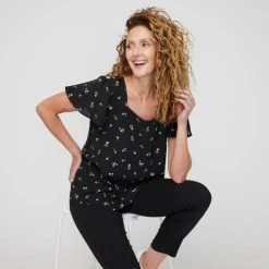 Khoko Smart Sweetheart Flutter Top Black Floral