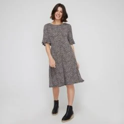 Khoko Smart Jersey Bell Sleeve Dress Spot Print -Savannah Shop BP646105008 spot prn