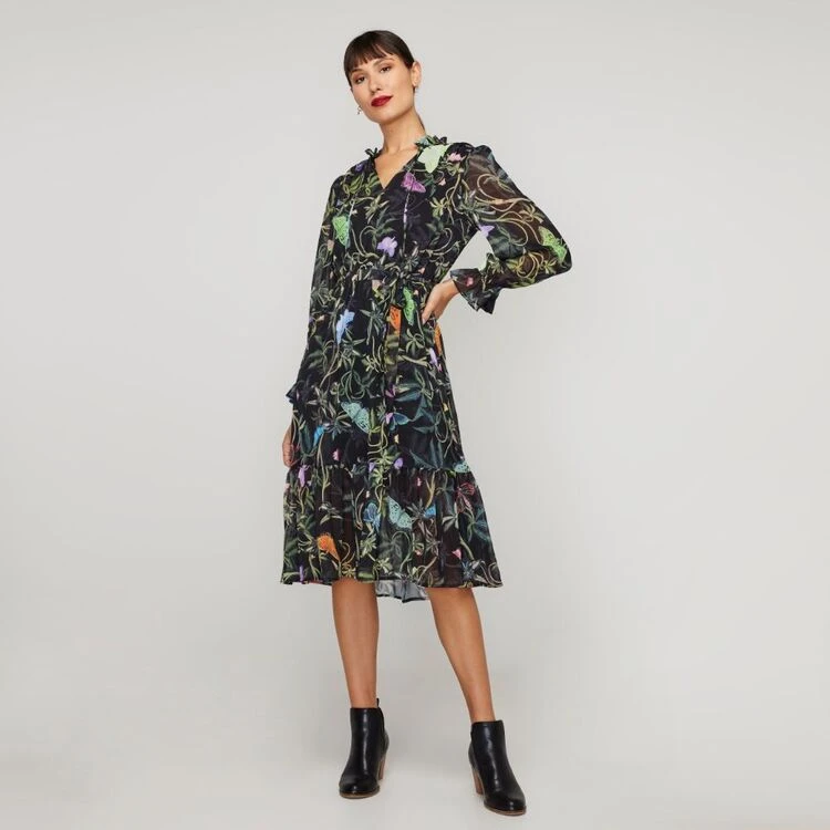 Leona Edmiston Ruby Leona Edmiston Butterfly Tie Neck Frill Dress Butterfly 5 Leona Edmiston Ruby Leona Edmiston Butterfly Tie Neck Frill Dress Butterfly - Image 3