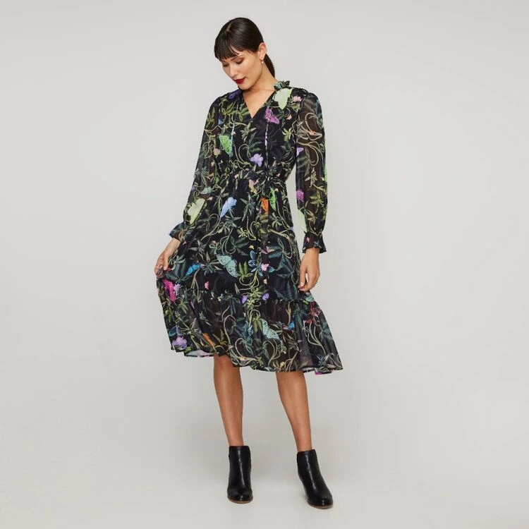 Leona Edmiston Ruby Leona Edmiston Butterfly Tie Neck Frill Dress Butterfly 4 Leona Edmiston Ruby Leona Edmiston Butterfly Tie Neck Frill Dress Butterfly - Image 2