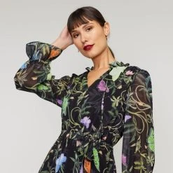 Leona Edmiston Ruby Leona Edmiston Butterfly Tie Neck Frill Dress Butterfly