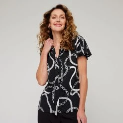 Jane Lamerton Jersey Tie Neck Top Print Print