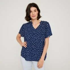 Savannah Spot Print Viscose Top Blue Spot -Savannah Shop BP646509001 blue spot