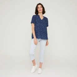 Savannah Spot Print Viscose Top Blue Spot -Savannah Shop BP646509001 blue spot 3