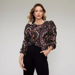 Stella Winter Paisley Puff Sleeve Top Paisley Print -Savannah Shop BP647082001 paisley prn
