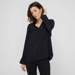 Khoko Smart Split Cuff Shirt Black Black -Savannah Shop BP647582002 black